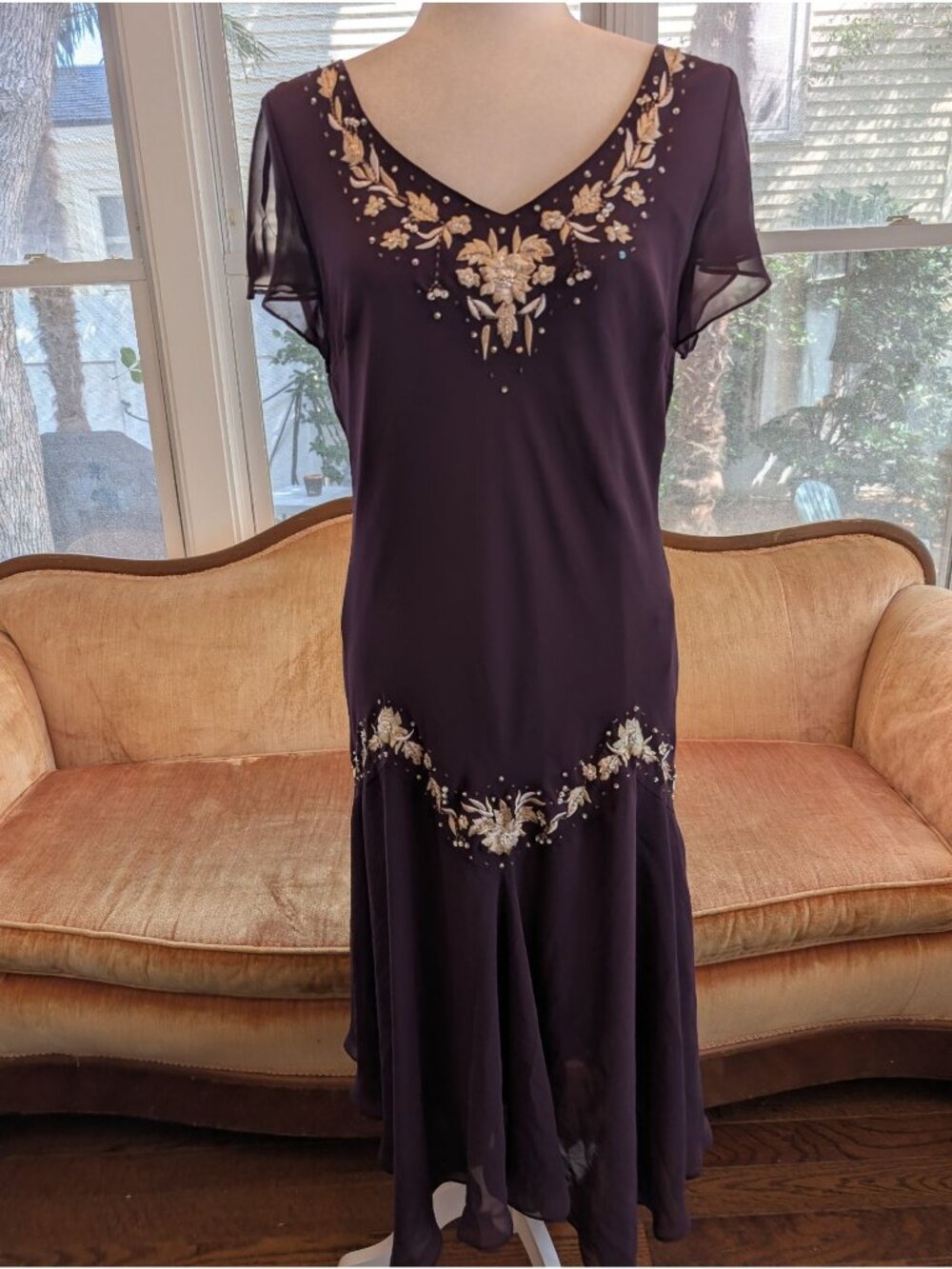 Vintage Plum Chiffon Dress Size 14 Embellished Whimsigoth Fairycore READ